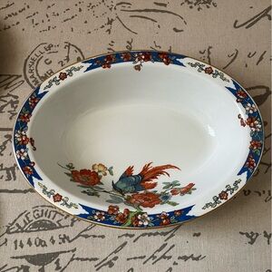 ANTIQUE Oval Vegetable Bowl by Wood & Sons, Bird of Paradise & 2 small plates.